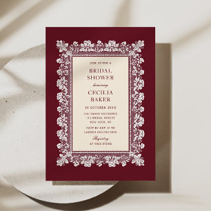 Burgundy Lace Frame Bridal Shower Invitation