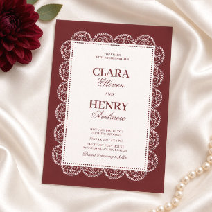 Burgundy Lace Frame Elegant Wedding Invitation