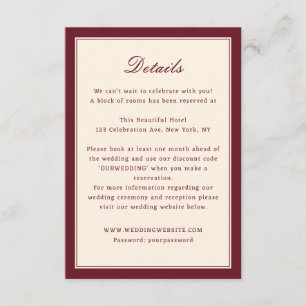 Burgundy Lace Frame Wedding Details Enclosure Card