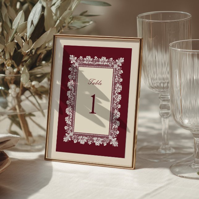 Burgundy Lace Frame Wedding Table Number (Creator Uploaded)