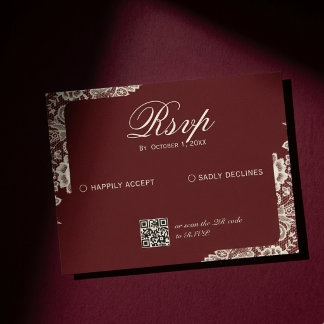 Burgundy Lace Vintage Romantic Wedding RSVP Card
