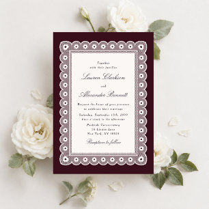 Burgundy Lace Wedding Invitation