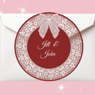 Burgundy Lace Wreath Wedding Favour Elegant Sticke Classic Round Sticker