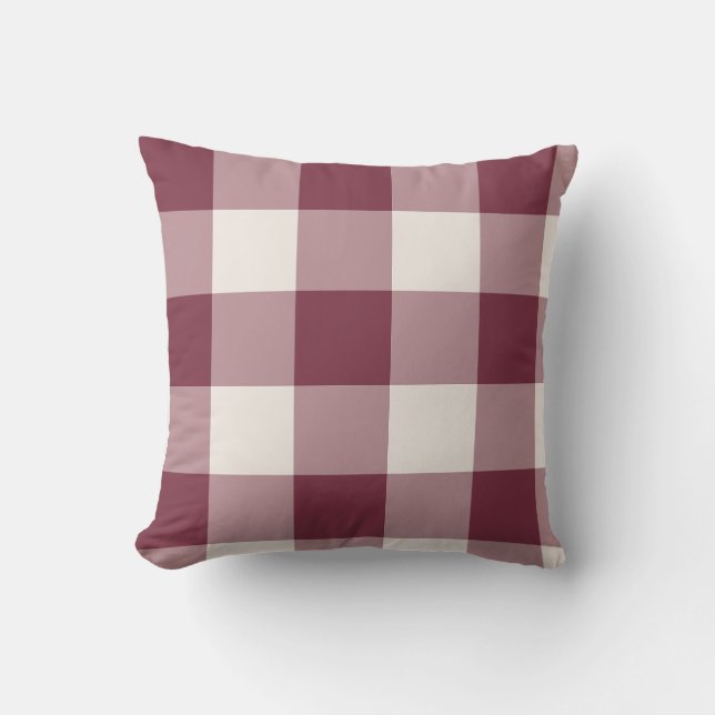 Burgundy Large Gingham Check Plaid Cushion (Front)