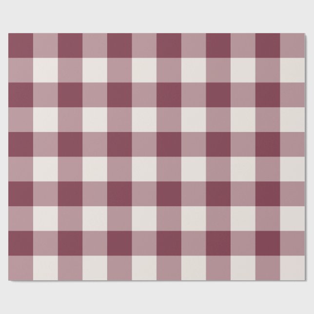 Burgundy Large Gingham Check Plaid Wrapping Paper (Flat)