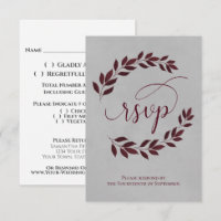 Burgundy Laurel Leaves on Grey Elegant Wedding