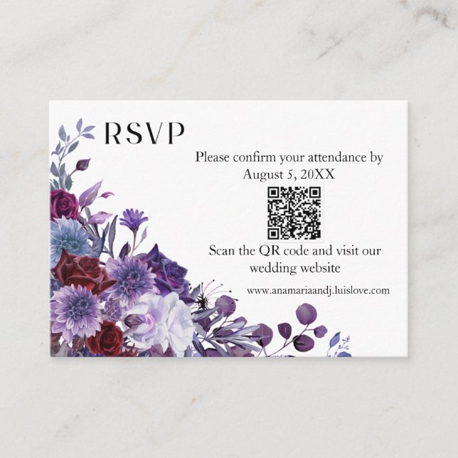 Burgundy Lavender Dusty Blue Minimalist QR Code Enclosure Card (Front)
