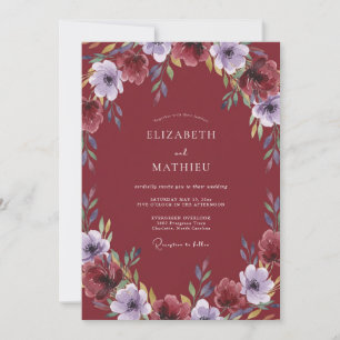 Burgundy Lavender Ranunculus Eucalyptus Wedding Invitation