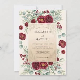 Burgundy Lavish Winter Wedding Invitation