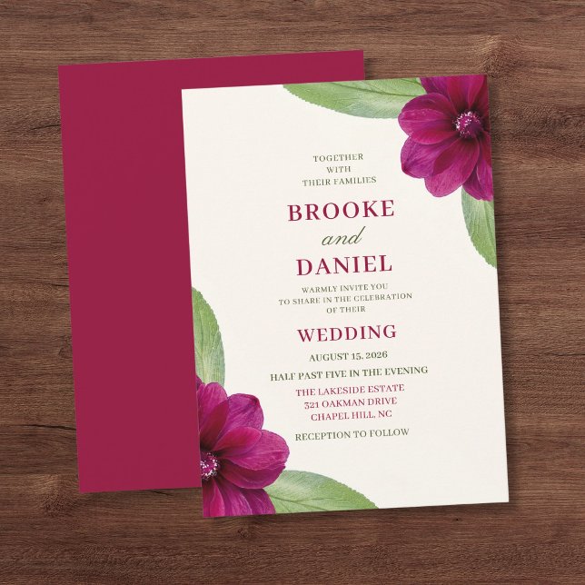 Burgundy Layered Dahlia Wedding Invitation (Creator Uploaded)