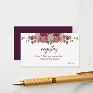 Burgundy Leaf And Flowers Wedding Registered Card