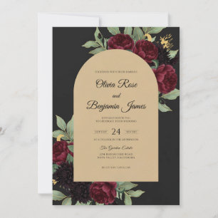 Burgundy Leaf Black Wedding Invitation