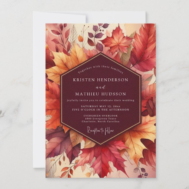 Burgundy Leaf Romance Wedding Invitation (Front)