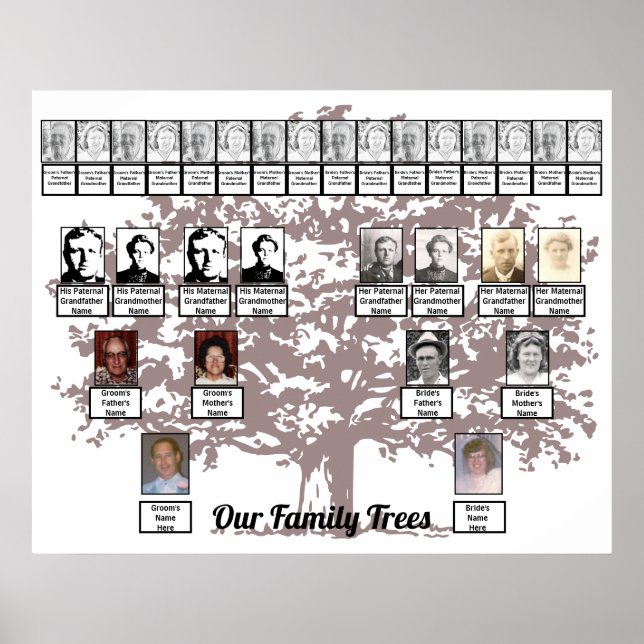 Burgundy Leafage Tree Two Family Trees Poster (Front)