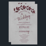 Burgundy Leaves on Grey Budget Wedding Program<br><div class="desc">These wedding programs are elegant and tasteful, while still being budget friendly. The hand painted watercolor design features a sprig of burgundy or maroon coloured leaves on a lightly marbled grey background. The typography features lacy script calligraphy, and there is room for details on the ceremony, the bridal party, and...</div>