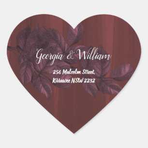Burgundy Leaves Rustic Vintage Address Stickers
