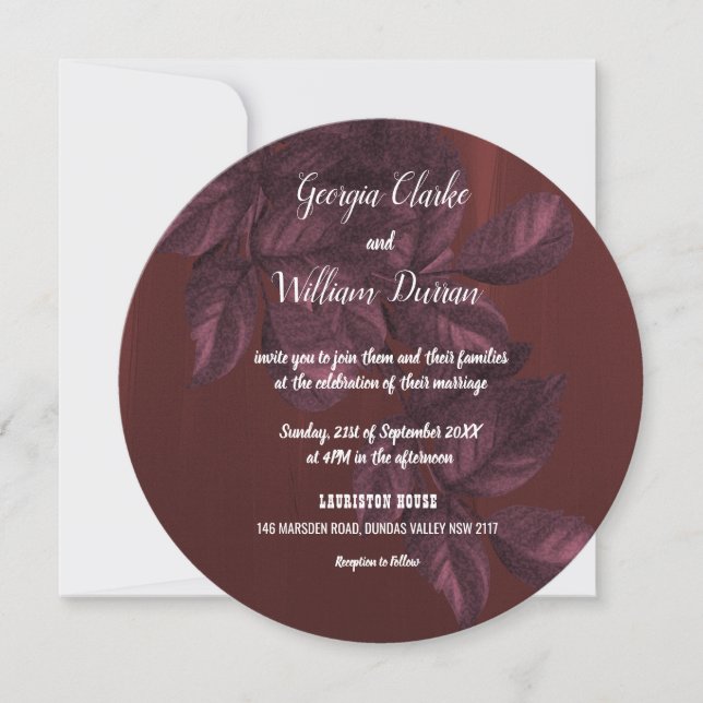 Burgundy Leaves Rustic Vintage Wedding Invitation (Front)