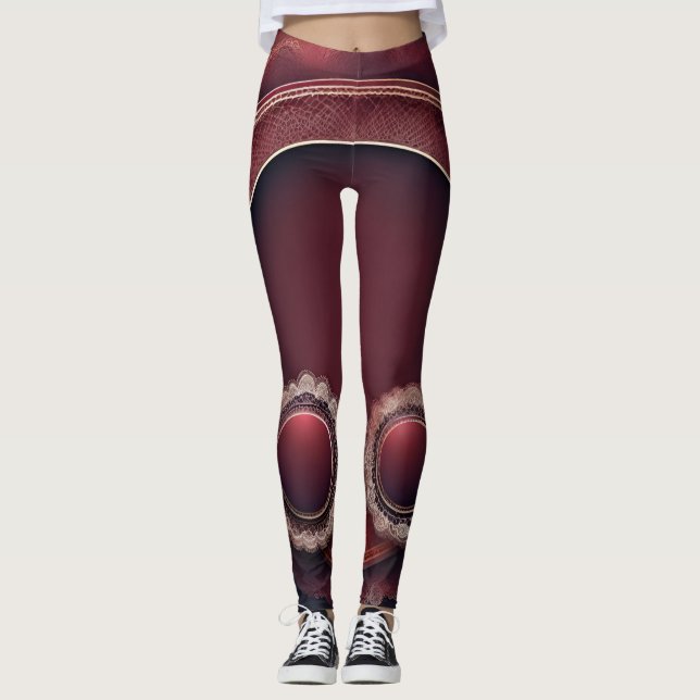 Burgundy leggings headphones Smoky Red AI art (Front)