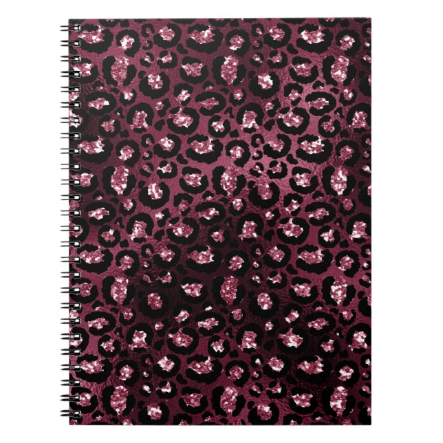 Burgundy Leopard Print Glitter Notebook (Front)