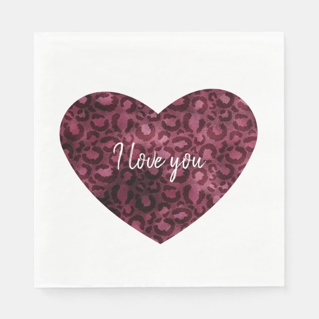 Burgundy Leopard Print Heart Napkin (Front)