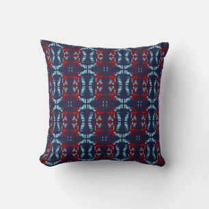 Burgundy Light Blue Navy Mediterranean Small Tiles Cushion