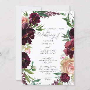 Burgundy & Light Blush Pink Floral Wedding Invitation
