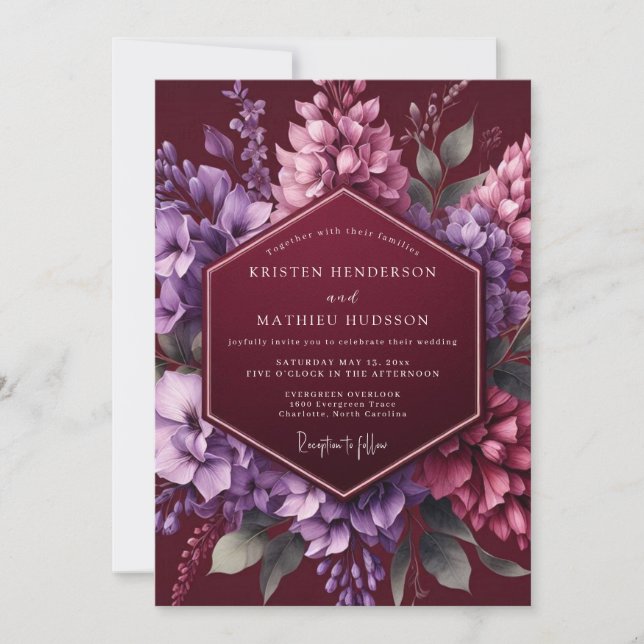 Burgundy Lilac Dream Wedding Invitation (Front)