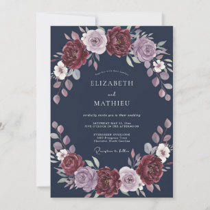 Burgundy Lilac Romantic Blossom Wedding Invitation