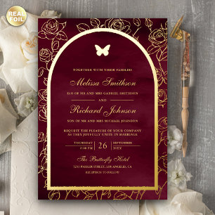 Burgundy Line Art Arch Butterfly Wedding Gold