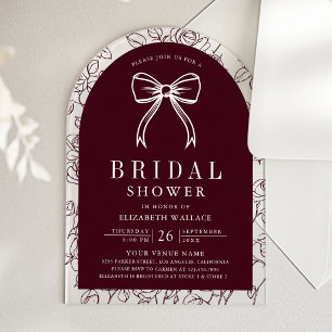 Burgundy Line Art Coquette Bow Bridal Shower Acrylic Invitations