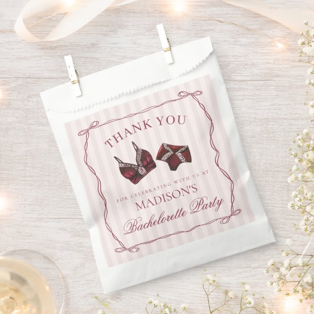 Burgundy Lingerie Bachelorette Panty Party Dessert Favour Bags (Clipped)