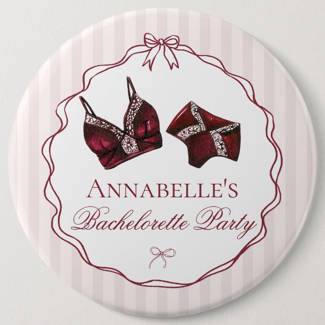 Burgundy Lingerie Shower Bachelorette Party Favour 6 Cm Round Badge (Front)