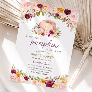 Burgundy Little Pumpkin Baby Shower Invitation