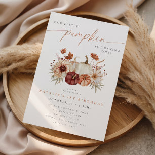 Burgundy Little Pumpkin Fall Floral Birthday Party Invitation