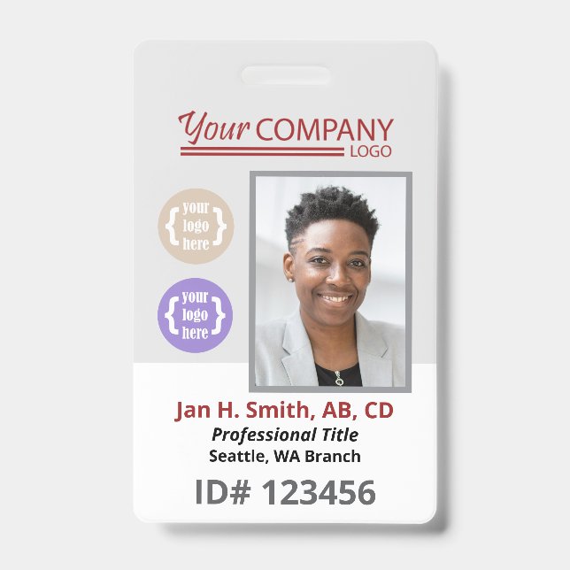 Burgundy Logo, Bar Code ID Employee Entry Key Card Badge (Front)