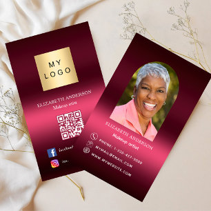 Burgundy logo photo arch Qr social media premium Business Card