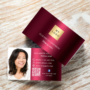 Burgundy logo photo Qr code social media Business Card