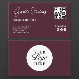Burgundy Logo QR Code Professional Company Script Business Card