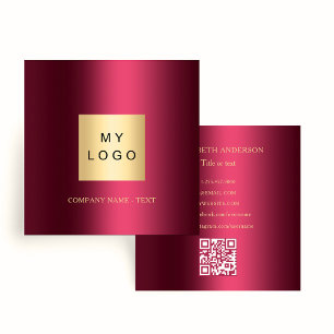 Burgundy logo QR code social media icons Square Business Card