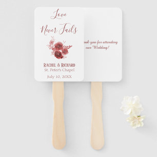 Burgundy love never fails floral Wedding Hand Fan