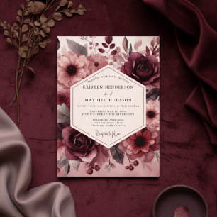 Burgundy Lush Bloom Romance Wedding Invitation