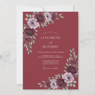 Burgundy Lush Floral Arch Wedding Invitation