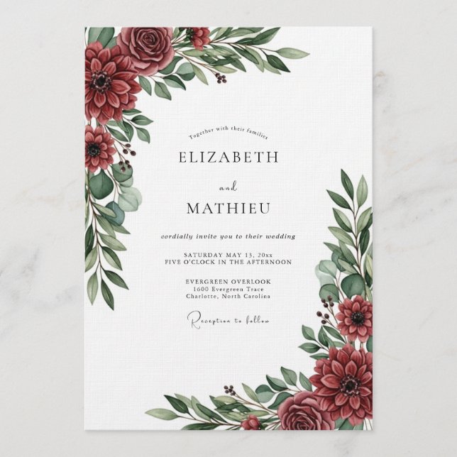 Burgundy Lush Floral Wedding Invitation (Front)