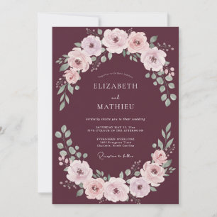 Burgundy Lush Moody Romantic Wedding Invitation