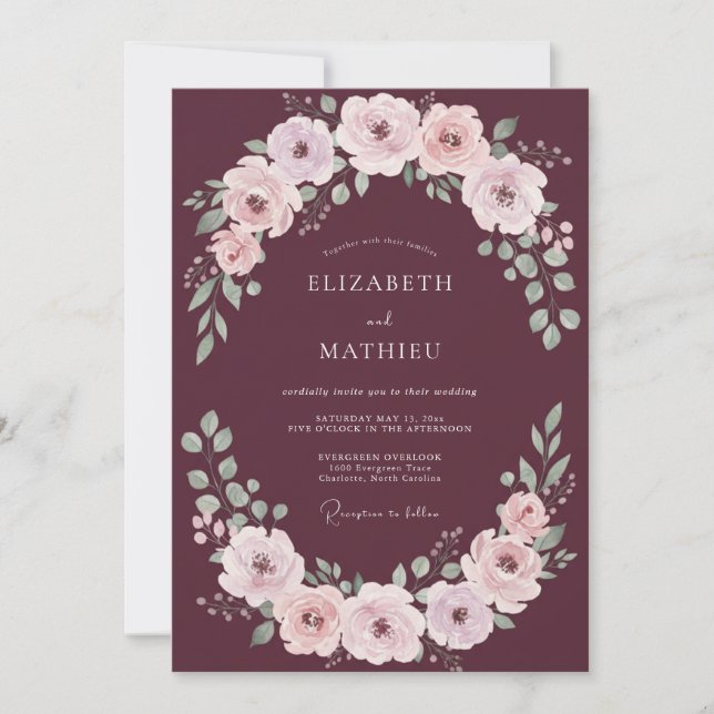 Burgundy Lush Moody Romantic Wedding Invitation (Front)