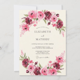 Burgundy Lush Pink Romantic Wedding Invitation