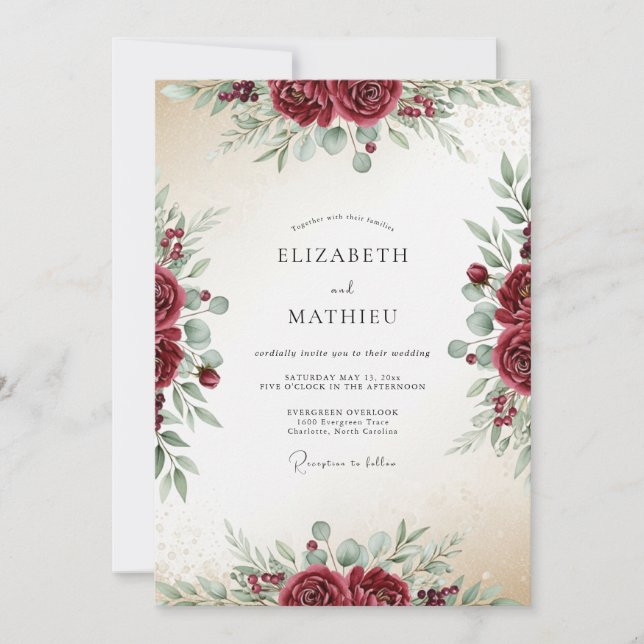 Burgundy Lush Wedding Invitation (Front)