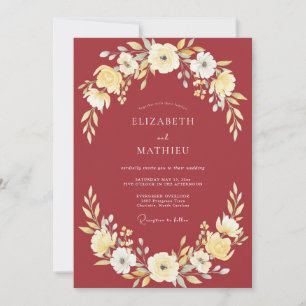 Burgundy Lustrous Botanical Wedding Invitation