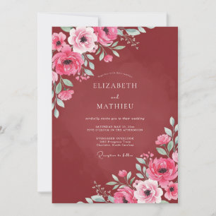 Burgundy Lustrous Romantic Wedding Invitation