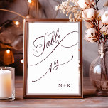 Burgundy Luxury Calligraphy Wedding Number 13, Table Number<br><div class="desc">Table 13. Please check all available numbers. | Luxury and elegant swirly calligraphy wedding table number with your initials.  For more advanced customisation of this design,  please click the BLUE DESIGN TOOL BUTTON above!</div>